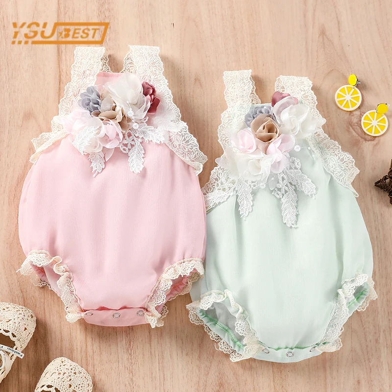 

Summer Sweet Newborn Baby Girls Rompers Sleeveless Flower Jumpsuit 0-3Yrs Kids Baby Girls Rompers Clothes