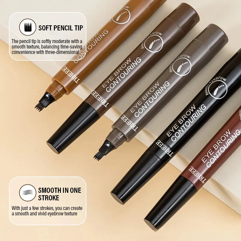 4 Splitted Head Eyebrow Pencil Long Last Smudge Proof Waterproof Sweat Proof High Pigmented Easy Apply Liquid Brow Makeup Pen_voghion.com