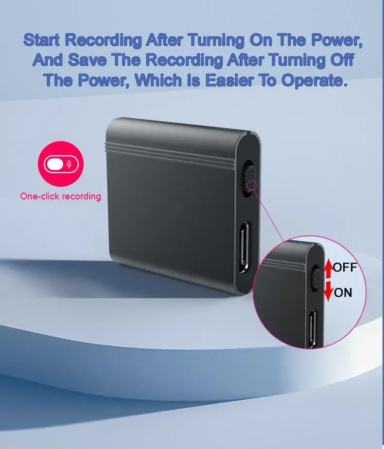 Kompakt tasarımla gösterilen mini ses kayıt cihazı