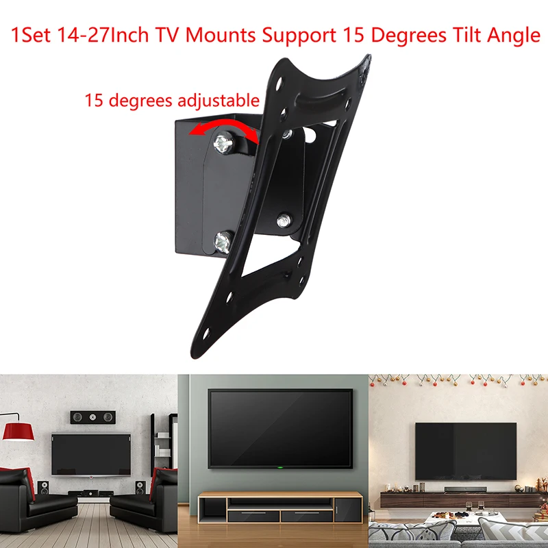 TV 마운트 LCD LED 모니터 벽 마운트 브래킷, 고정 평면 패널 TV 프레임 지지대, 나사 포함, 15 도 틸트 각도, 14-27 인치, 1 세트