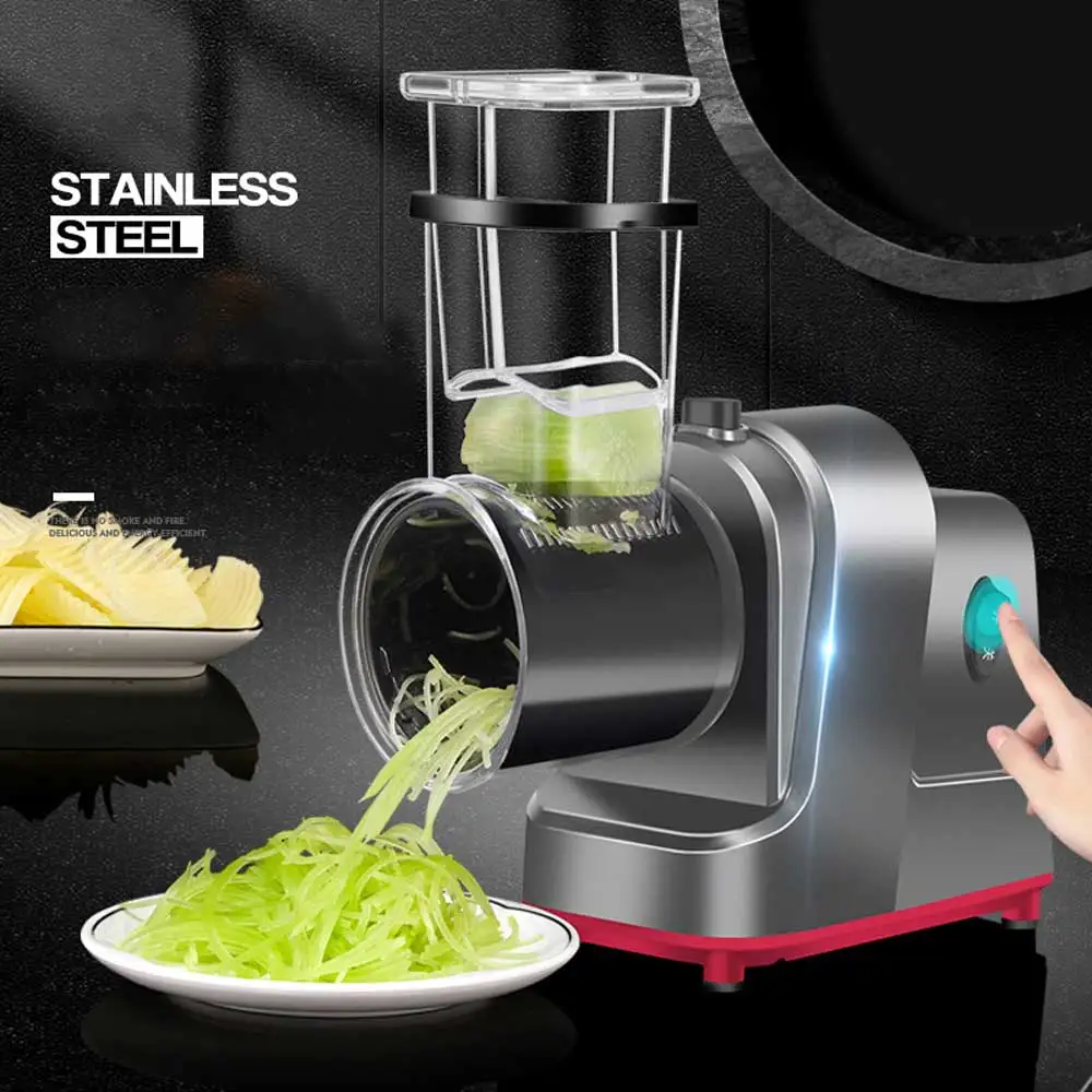 Electric Cheese Grater, 250W Multifunctional Vegetable Cutter for Home Use,  5 Stainless Steel Rotary Blades and One-Touch Control, Electric Salad
