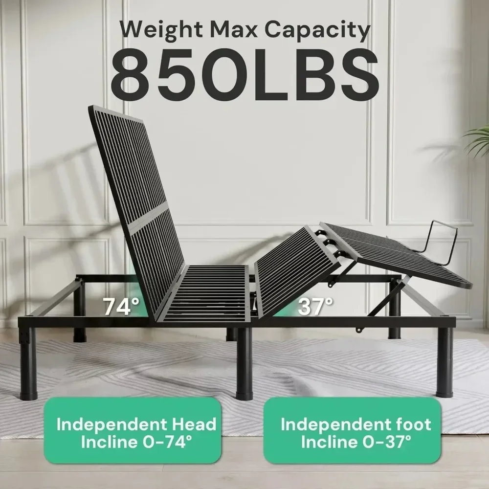 King Adjustable Bed Frame with Wireless Remote Electric Bed Frame Head and Foot Incline Adjustable Leg Heights Bed Base 6