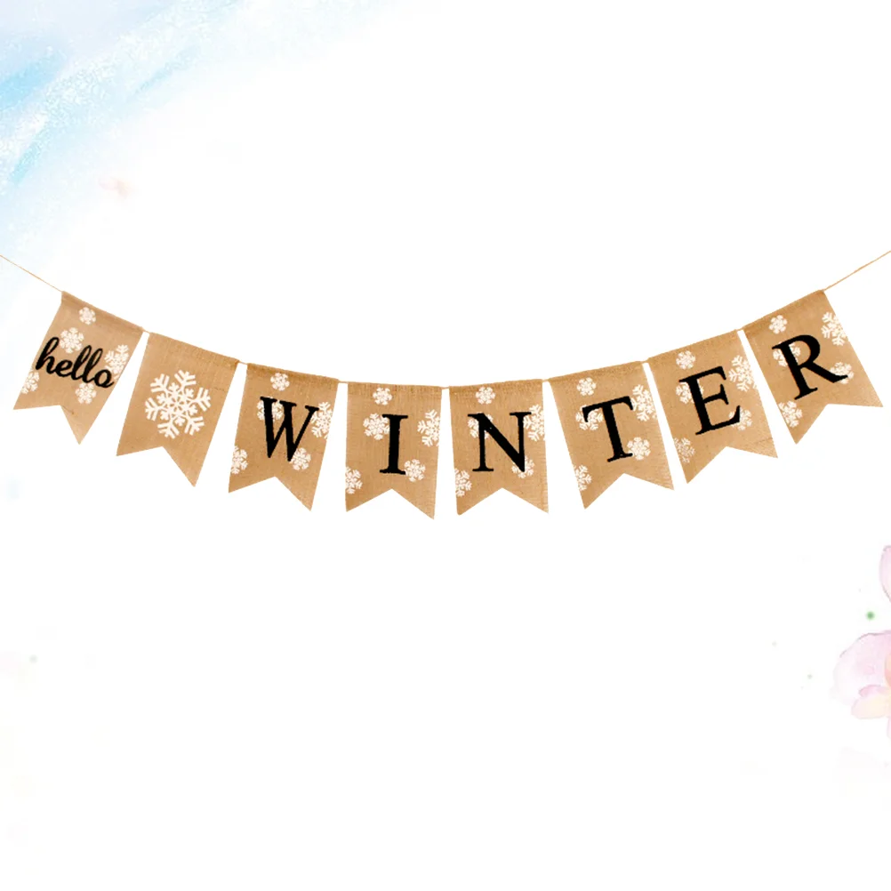 

Winter Theme Burlap Banner Delicate Snowflake Swallowtail Garland Letter Printing Bunting Flag Linen Party Supplies Decorations