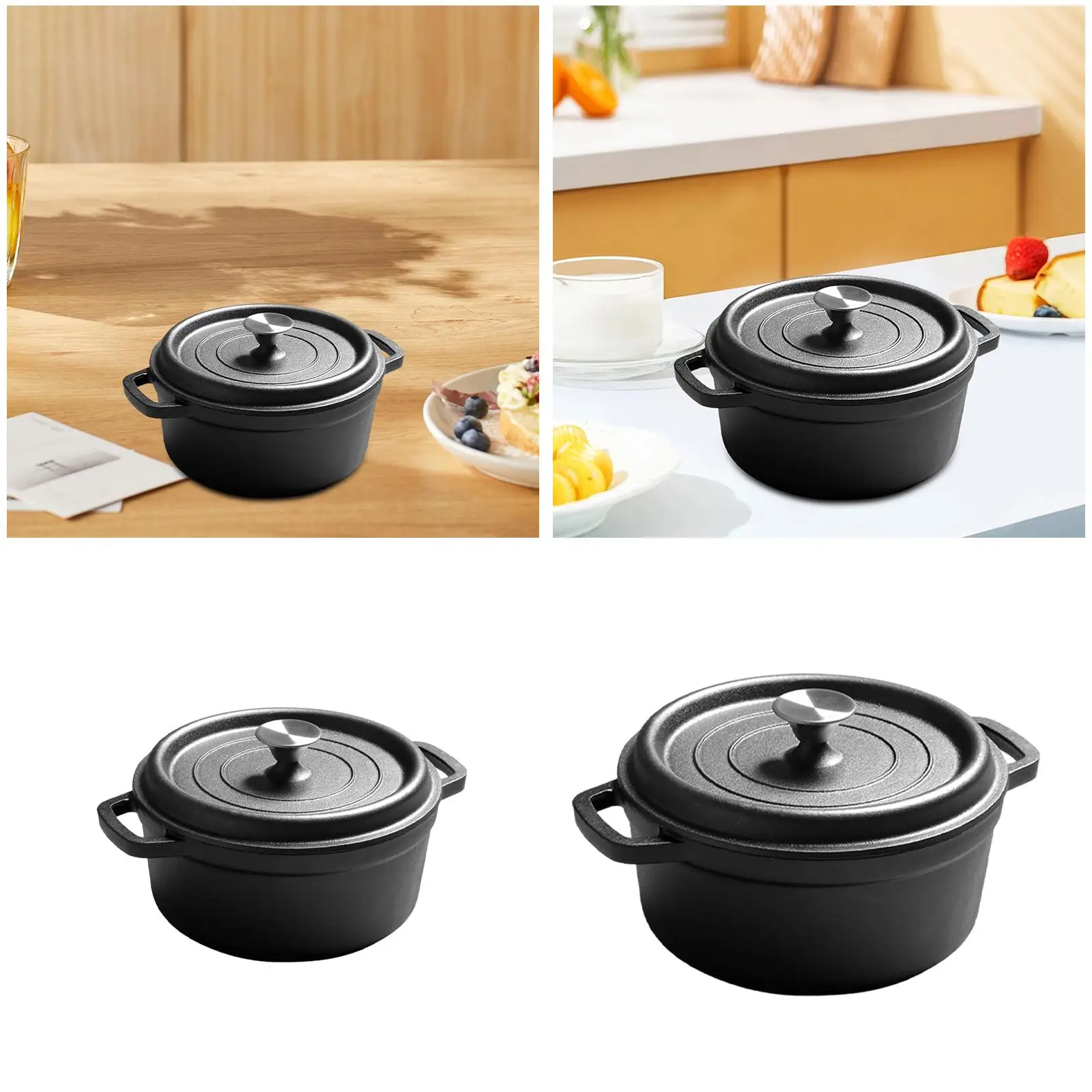 Cast Iron Dutch Oven Pot Easy Clean Cooking Pot Multipurpose Kitchen Cookware Double Ear for Bread Frying Kitchen Camping Gifts