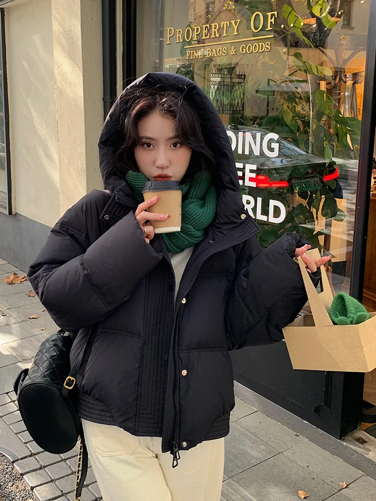 Fashion Solid Color Long Sleeve Women's Short down Jacket 2023 New Winter Hooded Collar Sweet Cute Slim-Fit down Jacket