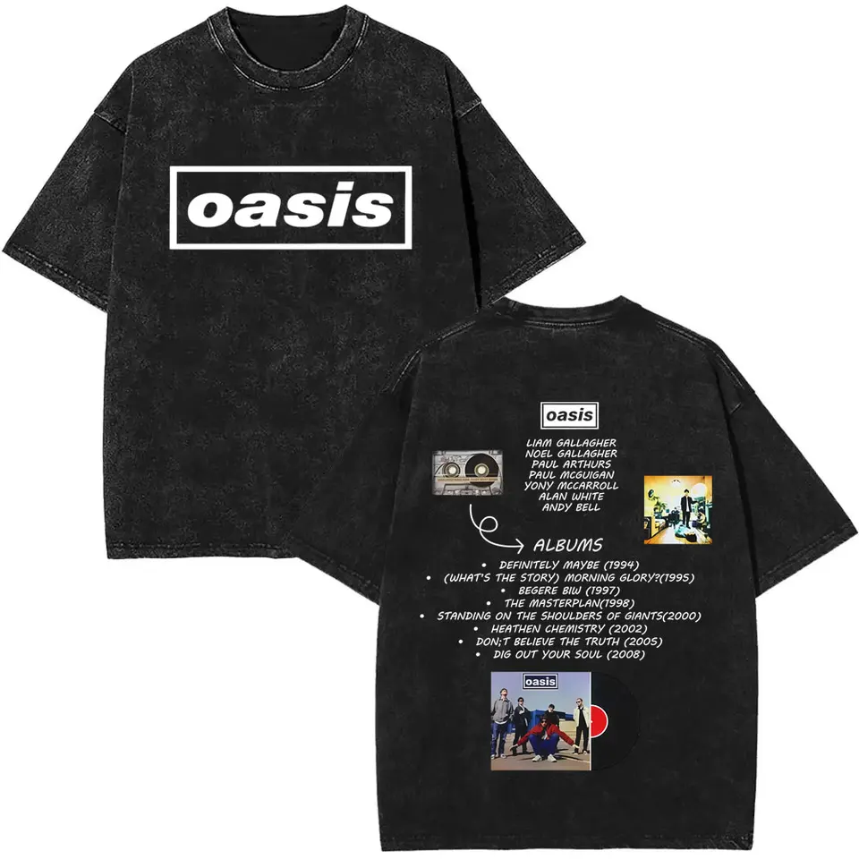 Washed Vintage Rock Band O-Oasis Live 25 World Tour Logo Print T