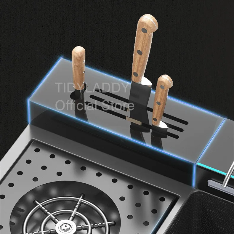 Multifunctional Kitchen Sink Steel Large Single Slot with Trash Can Waterfall Kitchen Sink Faucet Dishwashing Basin