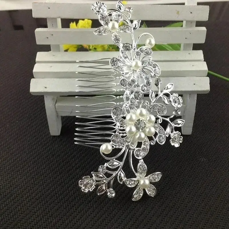 Rhinestone Bridal Hair Comb Alloy CrystalPearl Tiaras Crystal Hairclip Girl Party Jewelry Women Miraculou Wedding Hair Fashion