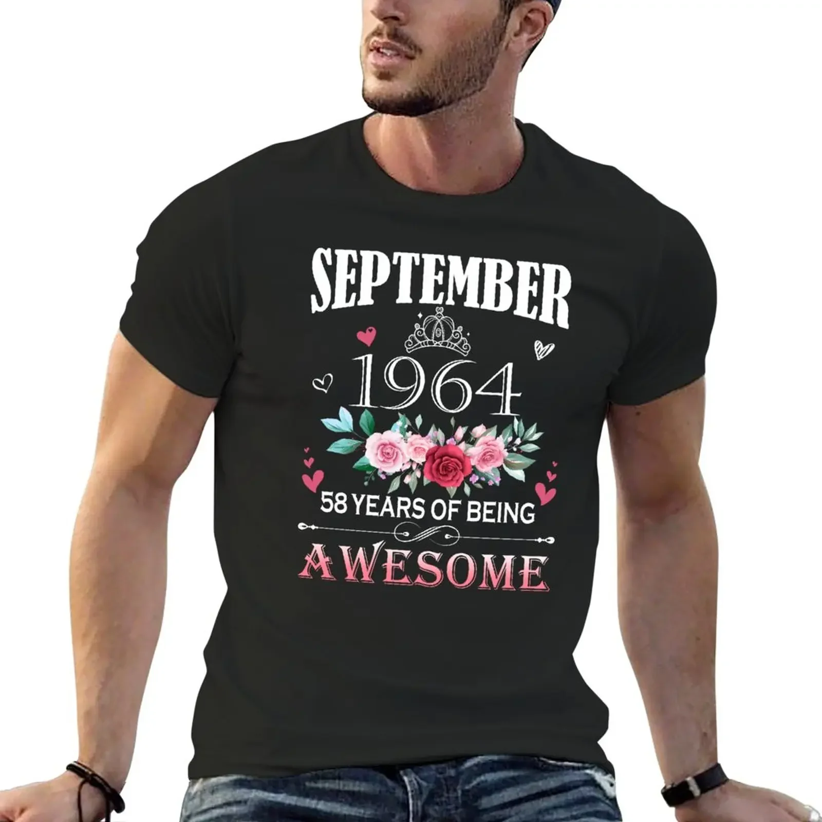 

September 1964 58 Years Of Being Awesome Flower Limited Edition Since Gift T-Shirt customs Blouse tshirts for men