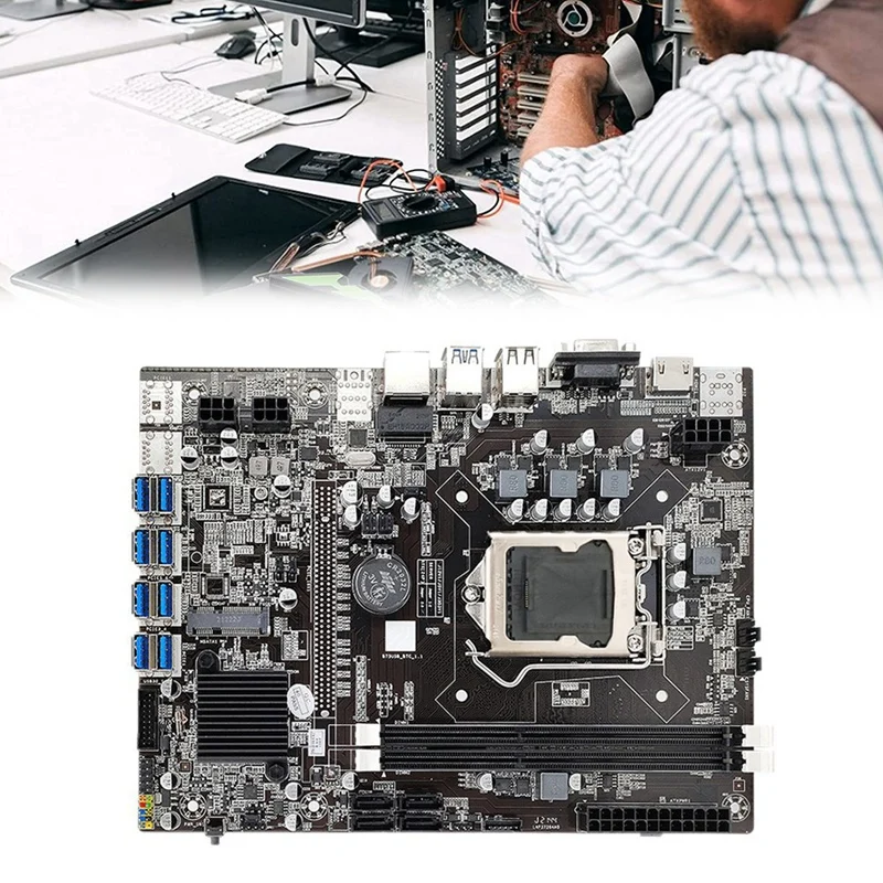 mother board of computer B75 BTC Mining Motherboard LGA1155 8GPU USB3.0 To PCIE+G1620 CPU+DDR3 8GB 1600Mhz RAM+MSATA SSD 128G +Cooling Fan Miner most powerful motherboard