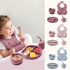 8/Pcs/Set Baby Food Feeding Tableware Sucker Bowl+Spoon+Fork Eating Dinnerware For Children Dishes Baby Bib Cup Baby Stuff 6