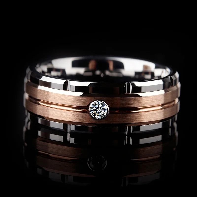 1pcs Luxury Women Ring Metal Hollow Carving Pattern Rose Gold Color Zircon Stones Couple Ring Bridal Engagement Wedding Jewelry 2