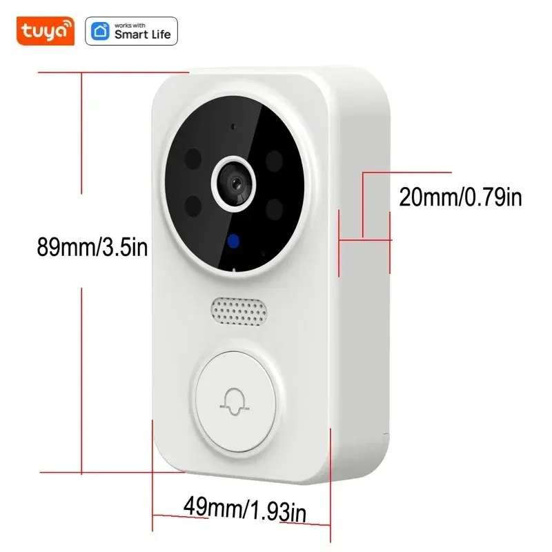Tuya WiFi Video Doorbell Home WiFi Wireless Doorbell Rechargeable Battery Powered Color Night Vision Camera Bell Visual Doorbell