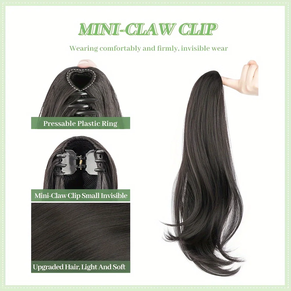 Synthetic ponytail extension 24" claw clip hair extensions ponytail Long straight Natural Looking Hairpiece for Women Black