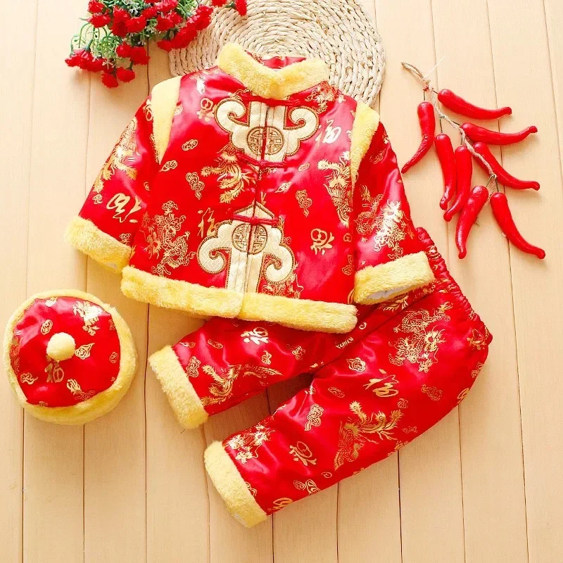 Tang Chinese Traditional Costume For Newborn Baby Boys Girls Embroidery Winter Red New Year Birthday Gift Christmas Longsleeve