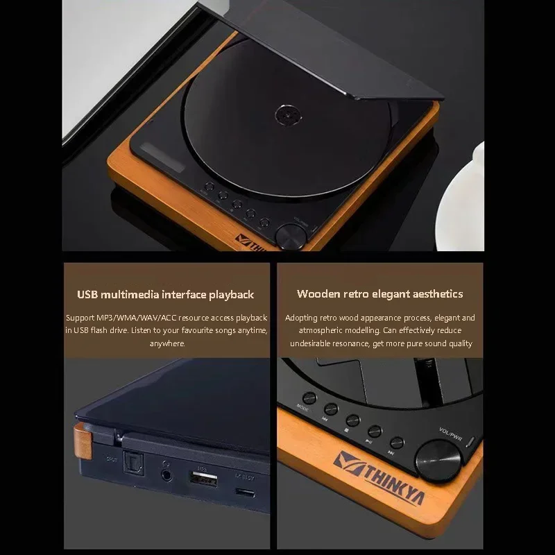 CD Player Wooden Bluetooth 5.1 Lossless HIFI USB Read Play Infrared Remote Control Digital Optical Output wooden cd player,portable cd player,wall mounted cd player