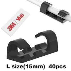 Self - Adhesive Cable Clips for Effective Wire Management and Organization (20/40 Pack) (L - 40Pcs - Black)