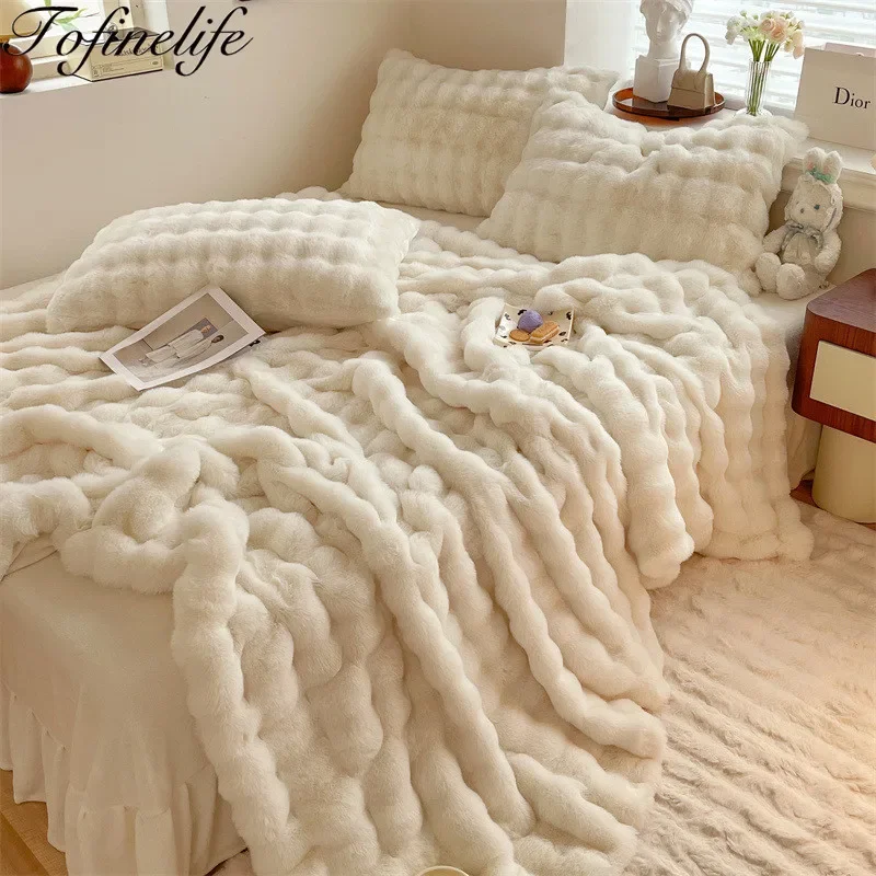 WinterLuxuryImitationFurPlushBlanketWarmSuperSoftBlanketsBed