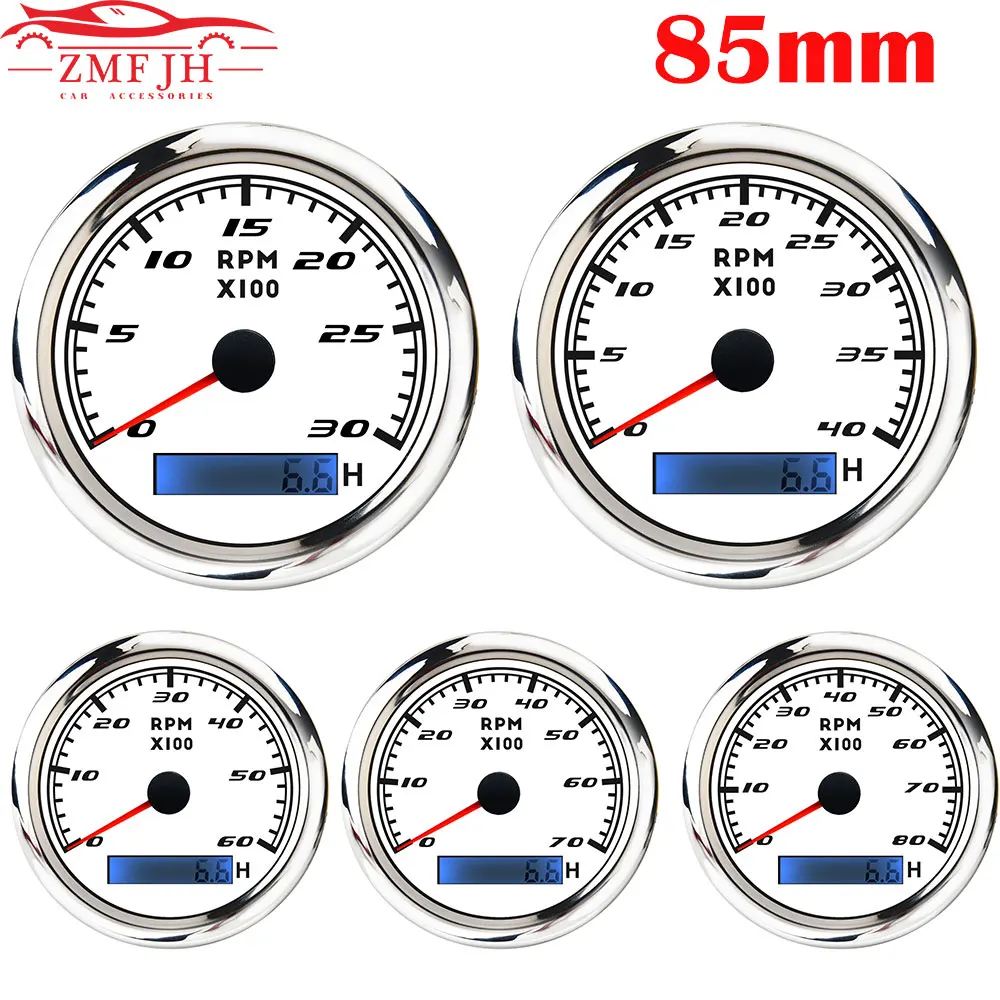 Waterproof Car Boat Tachometer Gauge 3000,4000,6000,7000,8000RPM Marine Tacho Meter with Hourmeter 85mm Tacho meter Customized