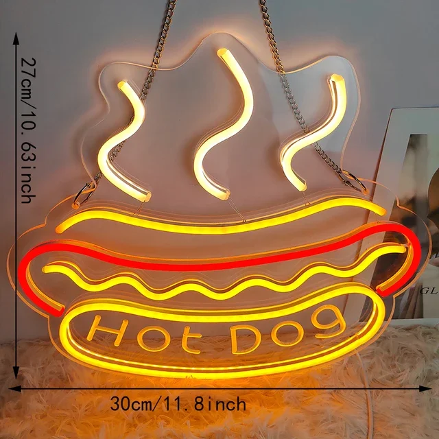 Insegna Al Neon LED A Forma Di Hot Dog 60x30 Cm - Luce Da Parete Per Ristoranti E Feste