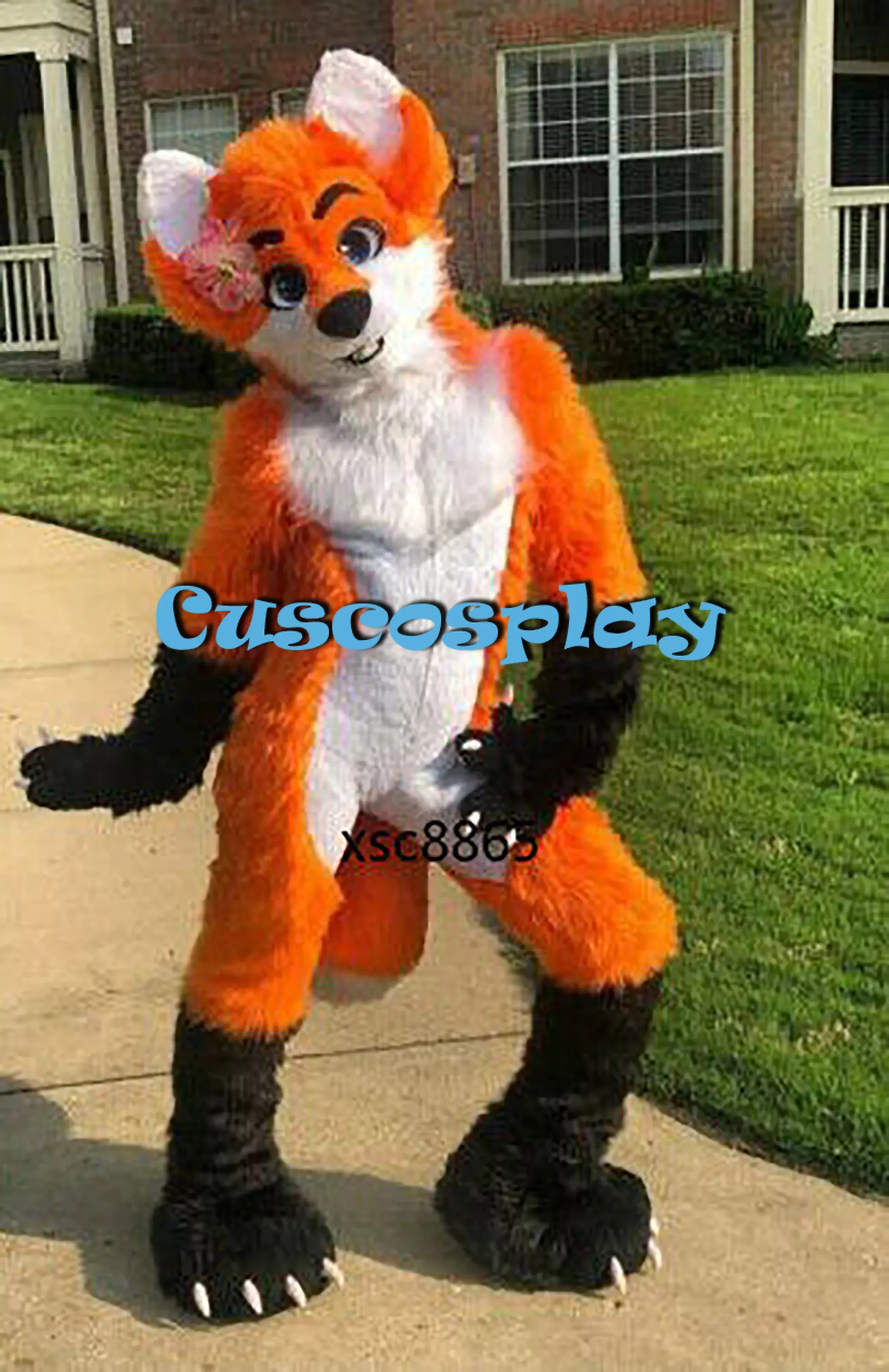 

Long Fur Husky Dog Fox Fursuit Mascot Costumes Cartoon Mascot Apparel Performance Carnival Adult Size Birthday Party