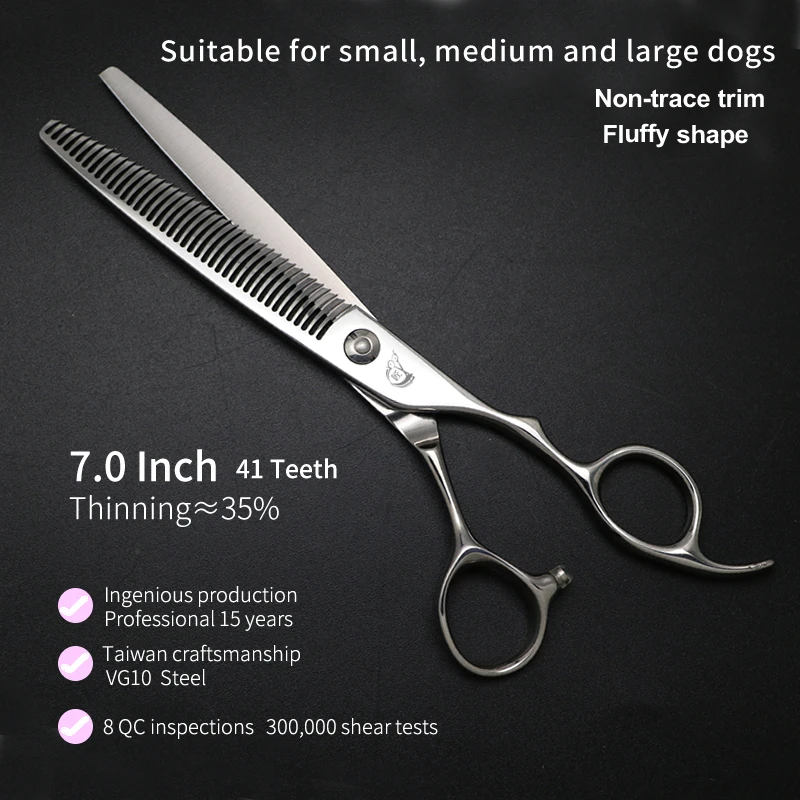 Dog Grooming Scissors Crane 7.0 Inch 41 Teeth Professional Pet Grooming Thinner Shears for Dogs Hair