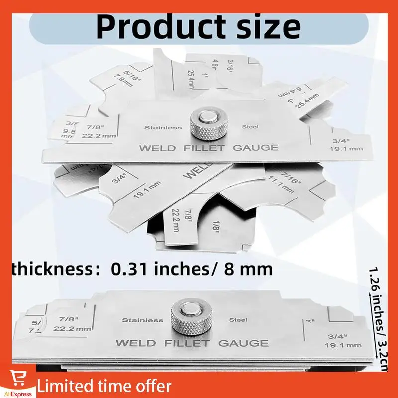 신선한 7피스 필렛 용접 게이지 게이지 세트 단일 용접 게이지 스테인레스 스틸 브리지 캠 게이지 키트