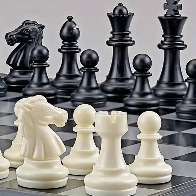1 boîte de jeu d'échecs International magnétique pliable avec jeu de société en échiquier en plastique, jeu de table idéal pour la réunion de famille 6