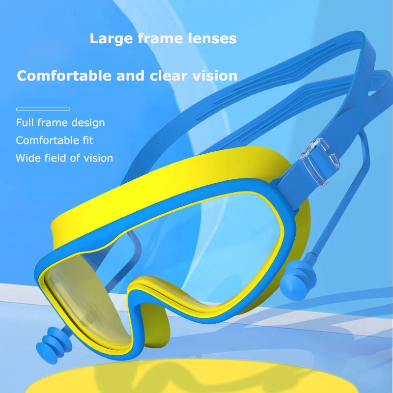 Children's Large Frame Swimming Goggles Hd Anti-Fog Waterproof Wide Viewing Angle BoysAnd Girls Swimming Comfortable Wearing Set