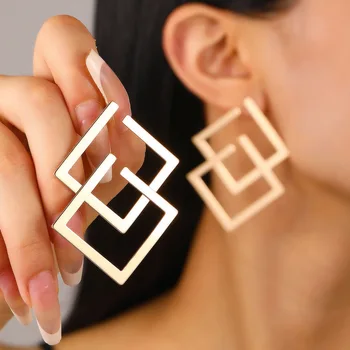 Fashion Irregular Geometric Earrings For Women Metal Earing Jewelry 2025 Trending New Women's Gold Color Square Stud Earrings
