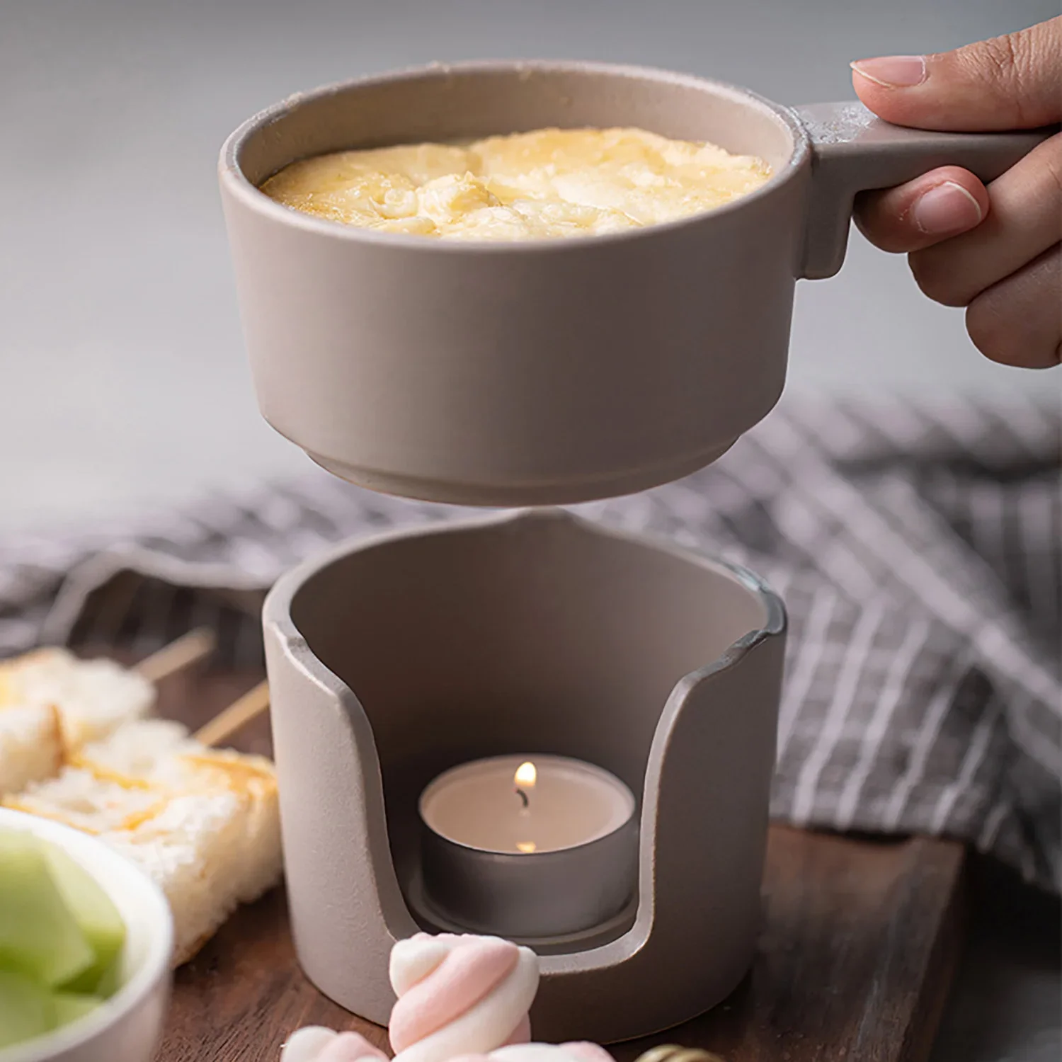 Ceramic Fondue Pot Swiss Cheese Ice Cream Chocolate Melting Hotpot Porcelain DIY Fondue Set Butter Melter Cup 200ml Small Warmer