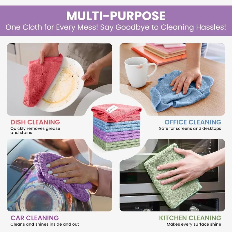 Assorted Microfiber Cleaning Cloths - Reusable Towels for Home, Car, and Kitchen Cleaning