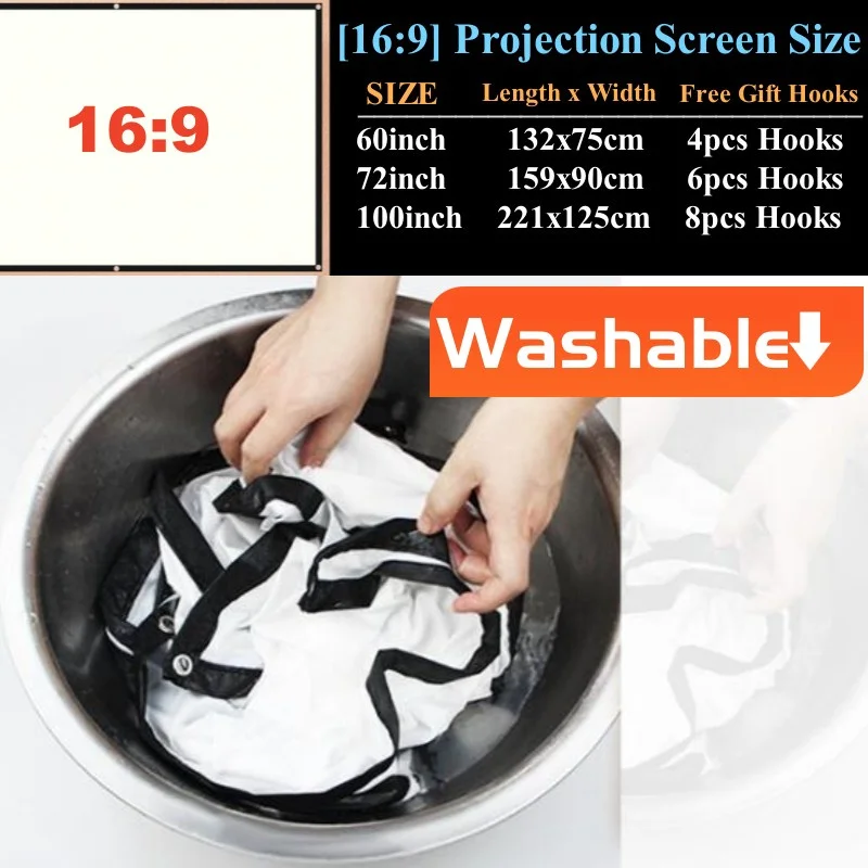 Portable HD Projector Screen for Travel and Home Theater - 16:9, 60-100 Inch, 180° Viewing Angle