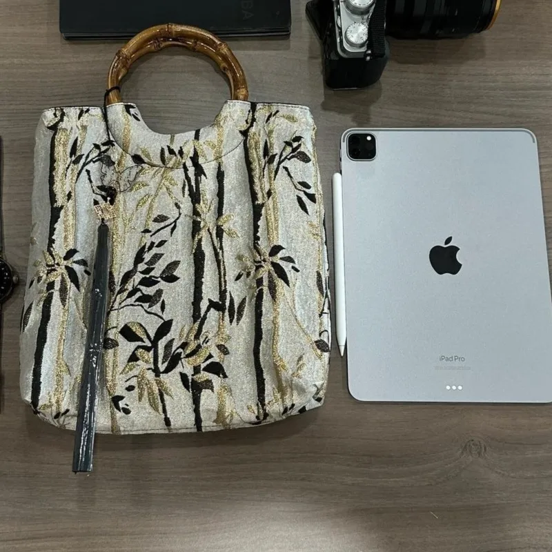 JIAERDI New Chinese Style Ink Hand Bag Purse Women Fairycore Handle Embroidery Purse Female Summer Bamboo Knot Handbag Wallet