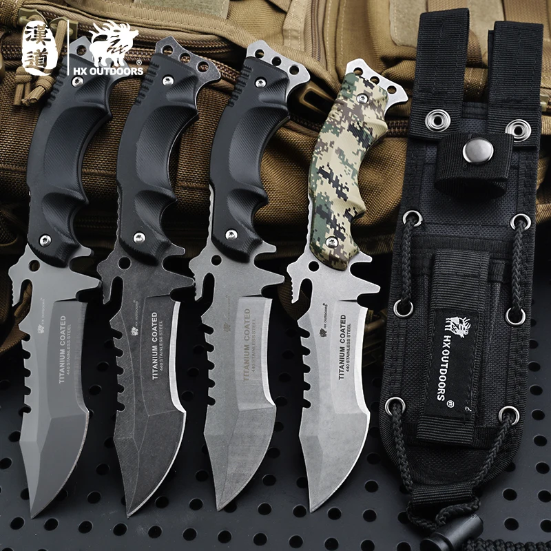 

HX OUTDOORS TRIDENT Survival Knife Army Hunting 58HRC Full Tang Straight Knives Essential Tool for Self-defense Outdoor Tools