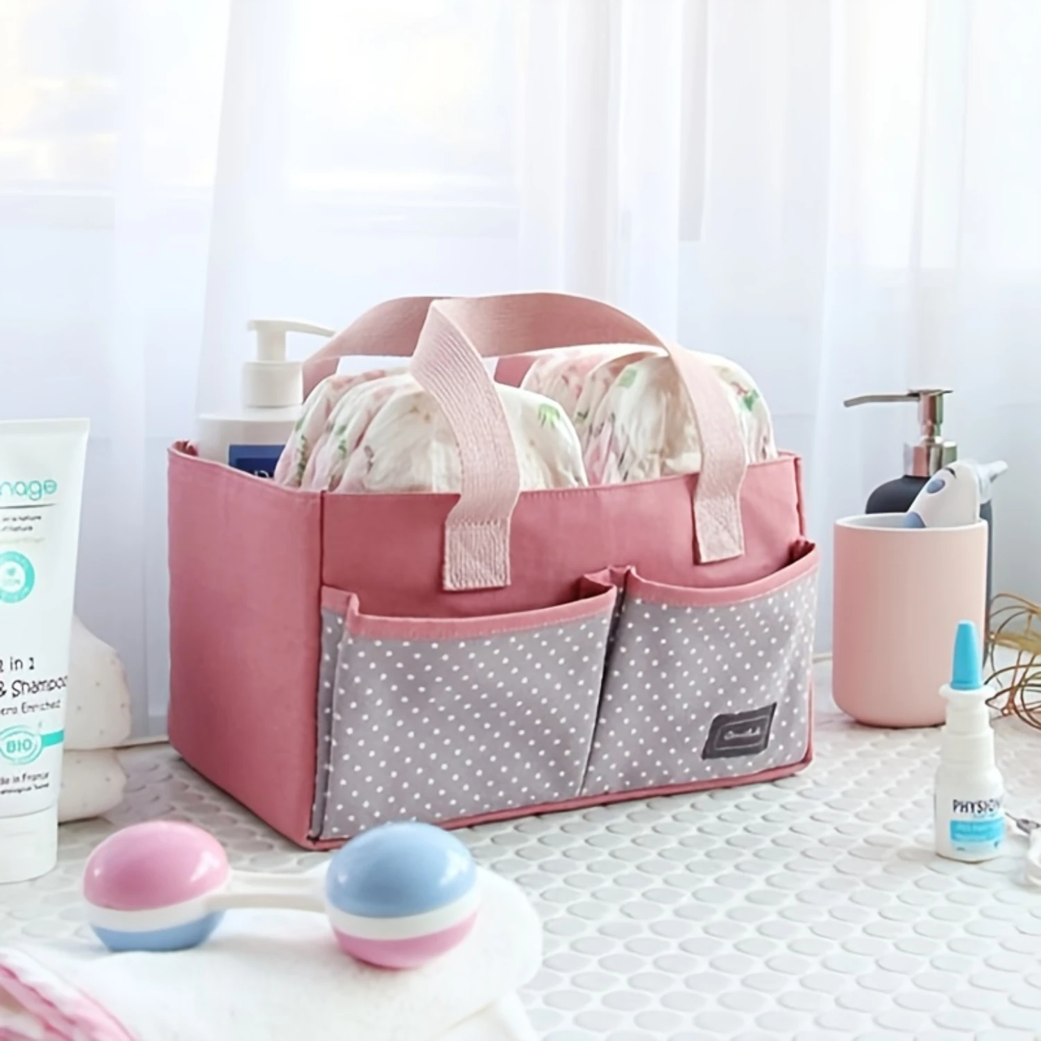 Diaper Caddy Organizer Basket, Portable Nursery Bin Tote Bag for Wipes, Bottles, Toys-Travel-Friendly Storage Solution!