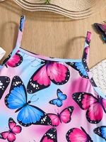 Ensemble jupe 2 pièces élégant et décontracté pour filles, printemps et été, t-shirt court à manches courtes avec imprimé papillon blanc + robe à bretelles avec imprimé papillon intégral, adapté aux tenues décontractées quotidiennes des filles de 8 à 12 ans, peut être utilisé comme cadeau. 6