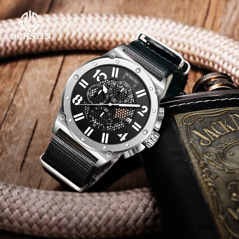 OCHSTIN creative nylon series multi-function quartz core new trend 2024 men's quartz watch men's waterproof wristwatch