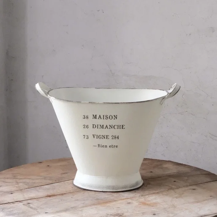 

White Ironwork Flower Pot Double Handle Home Courtyard Garden Decorate Ornaments Ellipse Planters Iron Sheet Bucket Vase