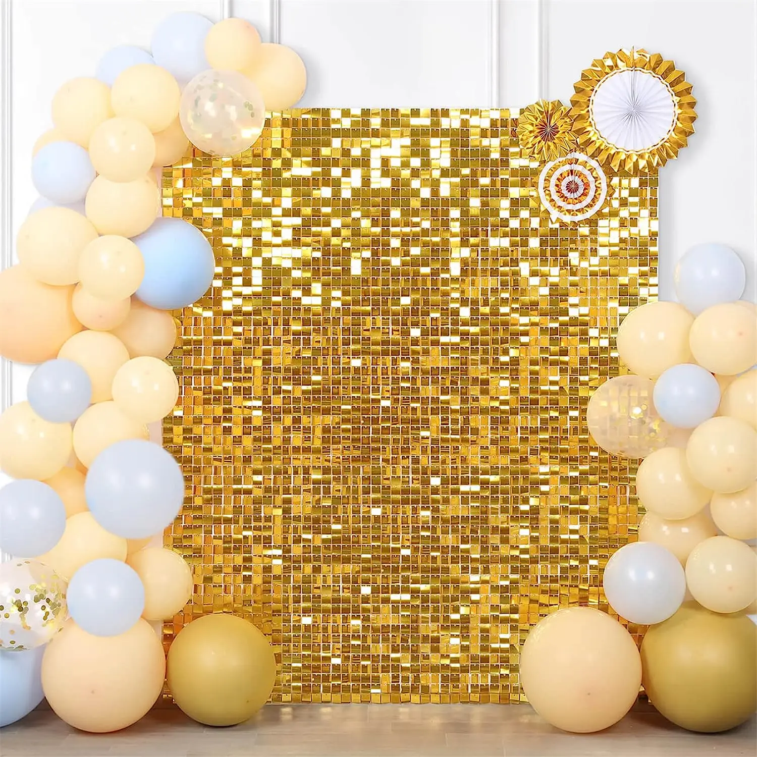 

Avezano Shimmer Wall Backdrop 24 Pcs Gold Panels Photography Background for Birthday Anniversary Engagement Parties Decoration