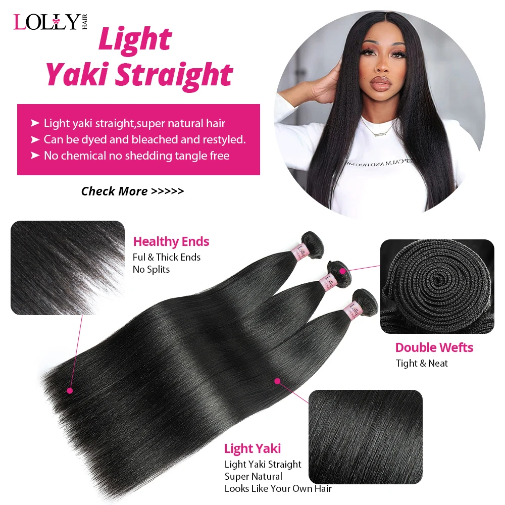 Light Yaki Straight Hair Bundles 1/3/4 Pieces Kinky Straight Human Hair Bundles 8-30 Inch Remy Human Hair Extensions For Women 5