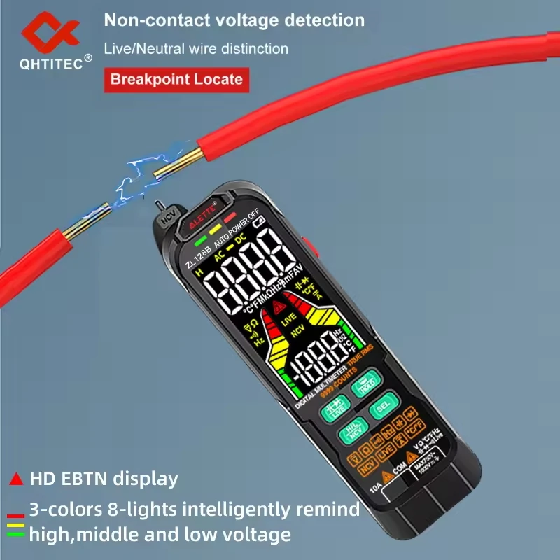 QHTITEC 디지털 전문 멀티미터 9999 T-RMS LCD 멀티미터 DC AC 전류 전압 테스터 커패시턴스 다이오드 USB 테스터 128B