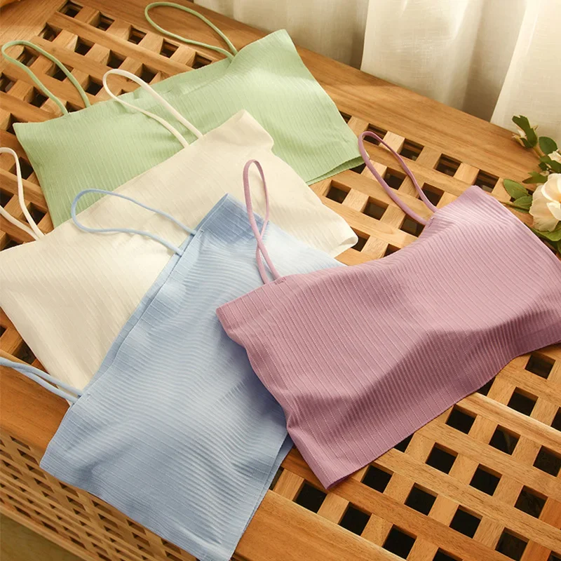 Women Lingerie Bra Fashion Summer Sexy Bras Push Up Ice Silk Seamless Word Sling Female Tube Top Bralette Top Tanks