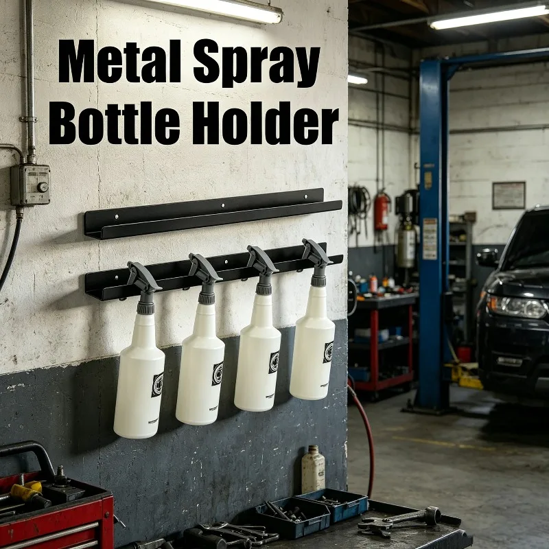 Heavy Duty Metal Spray Bottle Trigger Holder, Wall Mounted Spray Can Storage Rack for Garage, Car Detailing, Cleaning, Workshop