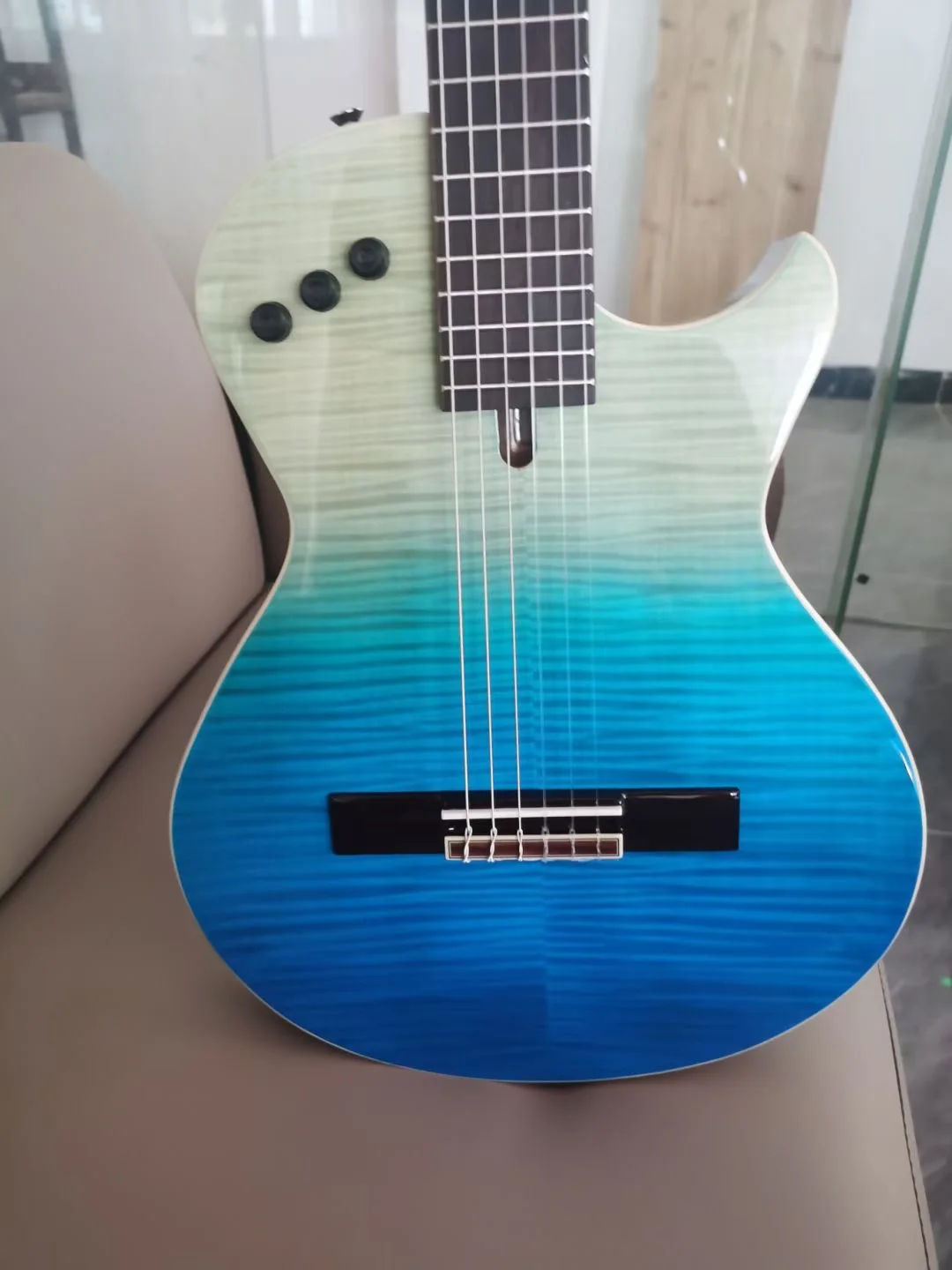 Portable Electric Guitar with Built-in Effect Silent Nylon String Travel Classical