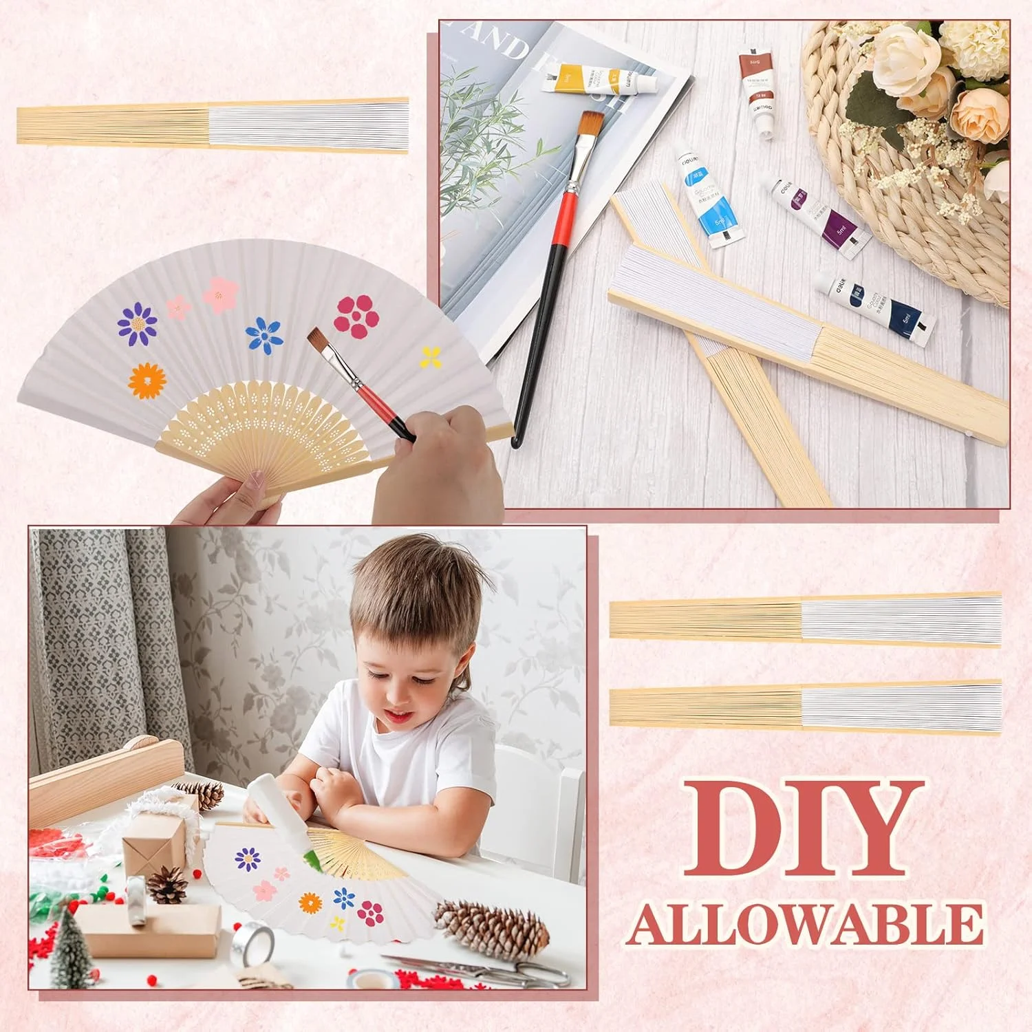 Bamboo Folding Hand Fans - Personalized Paper Fans for Wedding Party Decor
