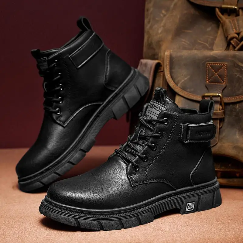 

Men's Autumn 2023 New British Style Business Worker Boot Men's High Heel Black Boots