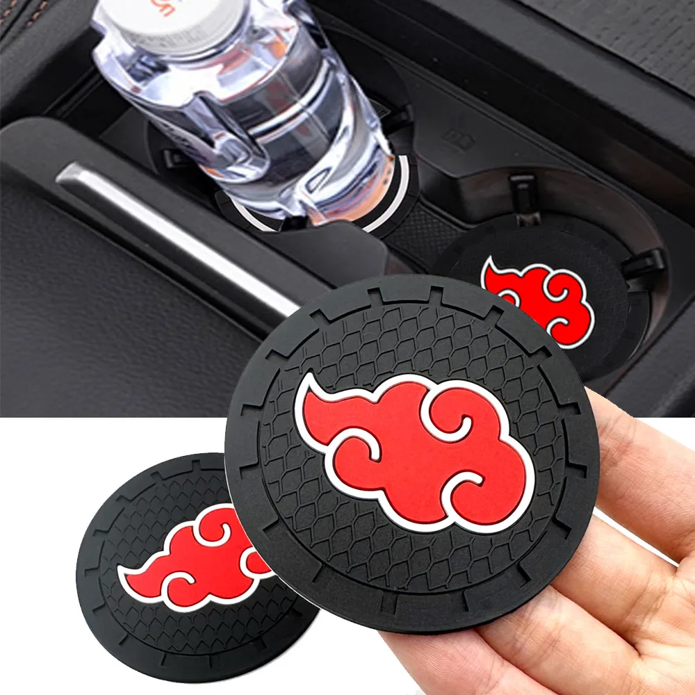 2PCS/LOT 6.6CM Car Anti Slip Mat Coaster Car Water Cup Slot Decorate Accessories Case Red Cloud Scaling Anime Auto Styling