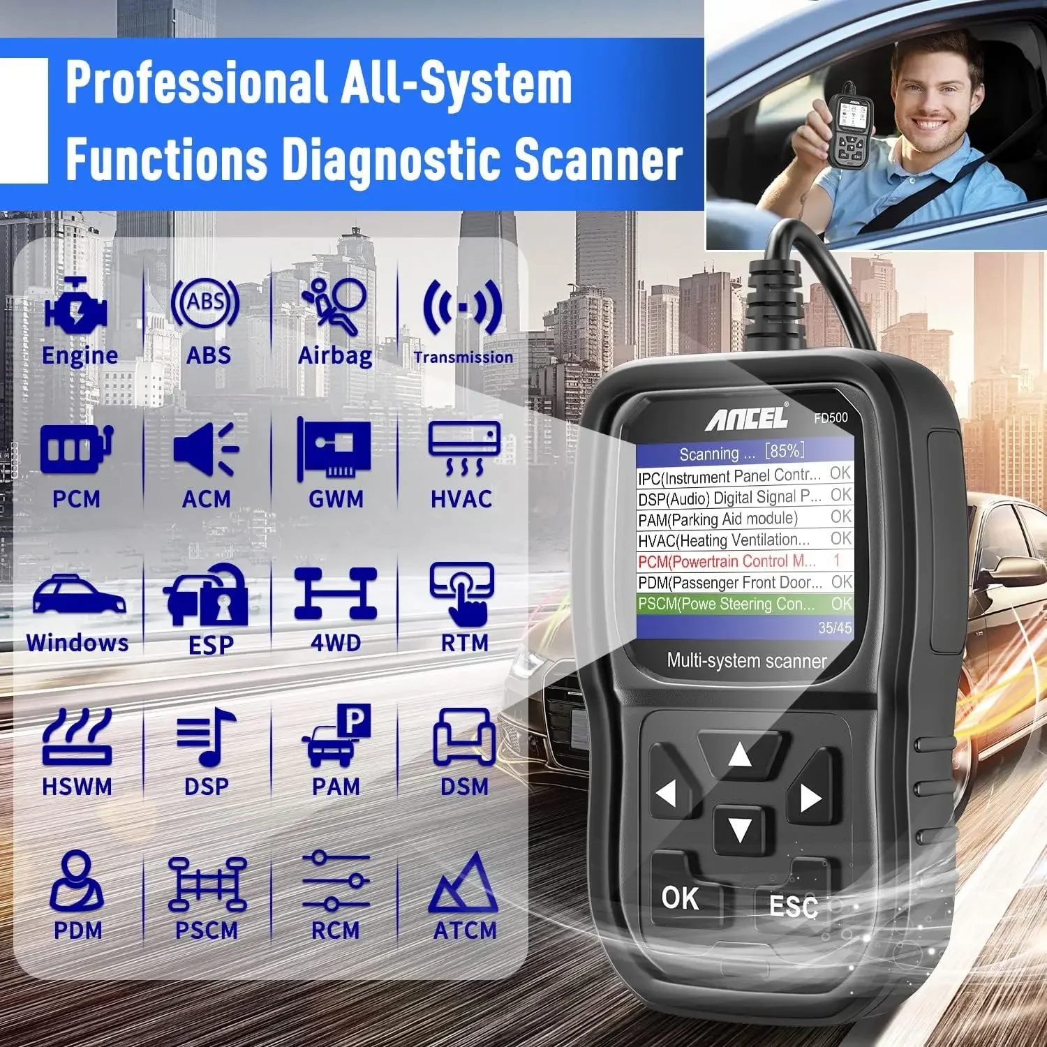 ANCEL FD500 OBD2 Scanner for Ford Lincoln Mercury All Systems Code Reader with Engine ABS SRS Transmission 4WD Diagnostics Scan 2