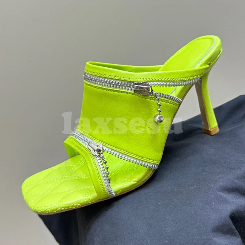 

Female Slippers Summer 2024 New Style Square Toe Cap Slender Heel Design Women Shoes Fashion Luxury Women Slippers